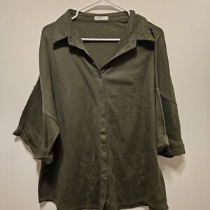 Casual Olive Button-Down Shirt for Women